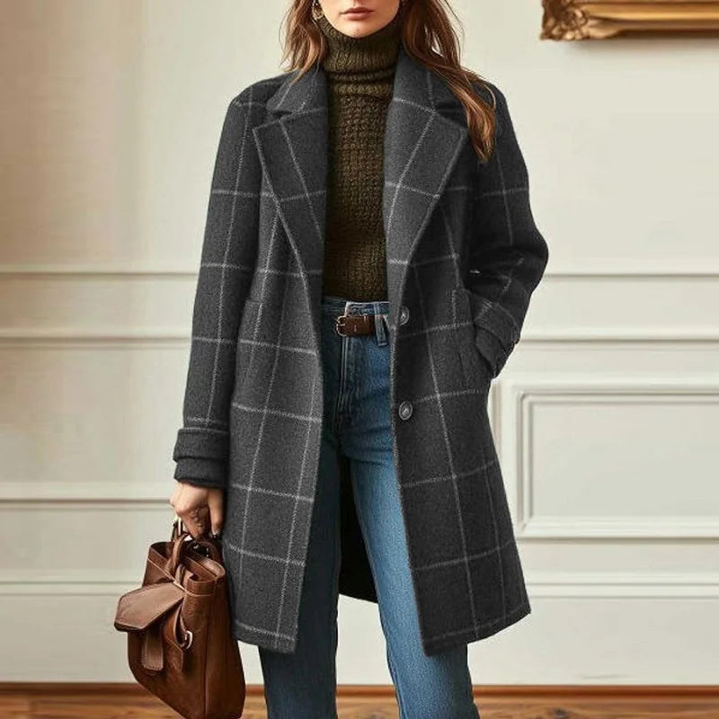 Valeria Women's Wool Plaid Coat - VibreMode