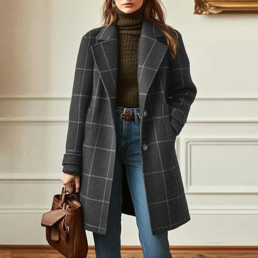 Women's Wool Plaid Coat - VibreMode
