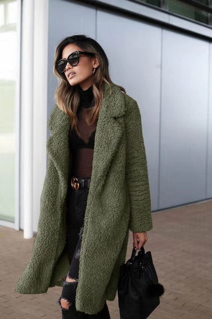 Women's Long Teddy Coat Oversized Warm Beige