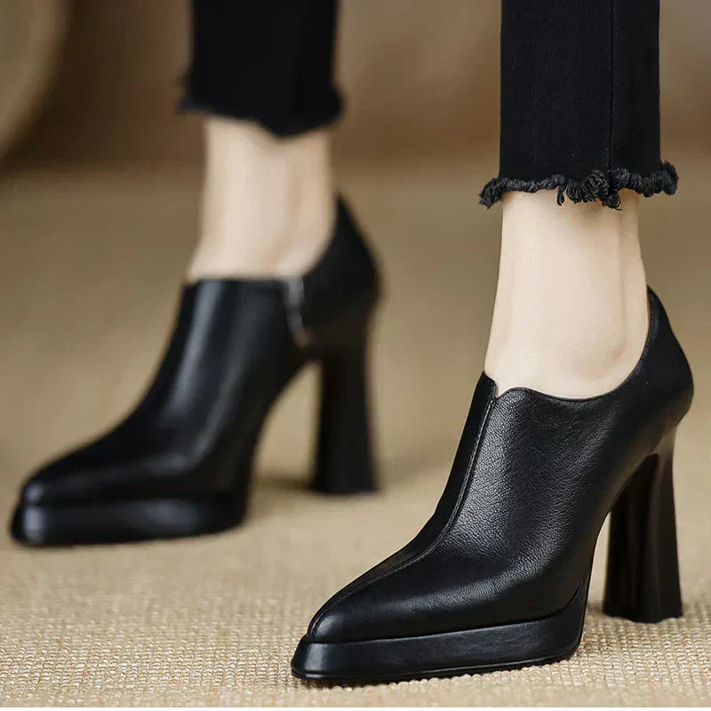Elegant Women's High Block Heel Zip Pumps