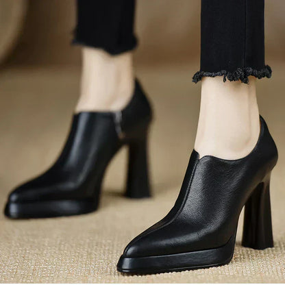 Women's High Heel Pumps Platform Block Heel Side Zipper