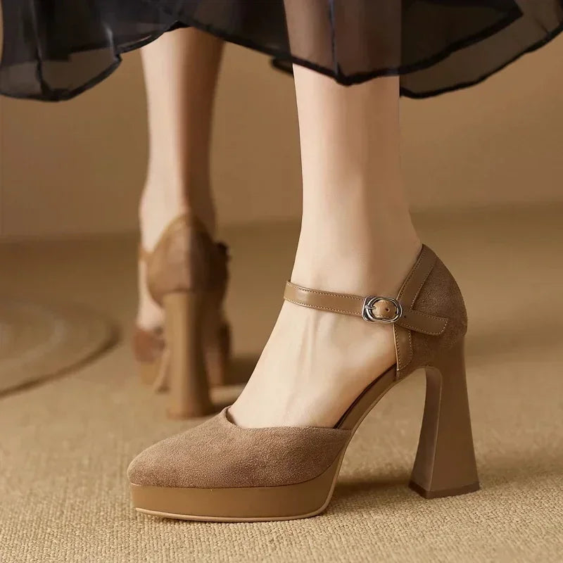 Women's Ankle Strap High Heel Pumps Block Heel