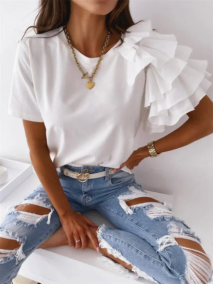 Women's One-Shoulder Blouse Ruffle Detail