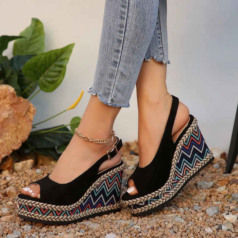 Women's Wide Fit Wedge Sandals Cushioned Brown