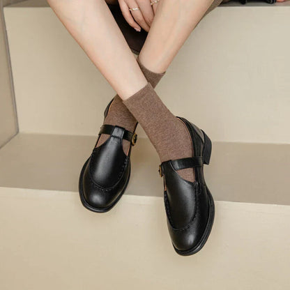 Women's Mary Jane Shoes Low Heel Round Toe Black - VibreMode