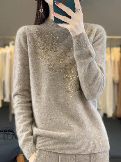 Women's Beaded Sweater Floral Embellishment