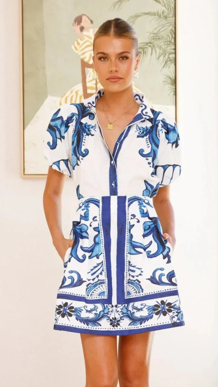 Women's Cute Floral Mini Dress with Puff Sleeves