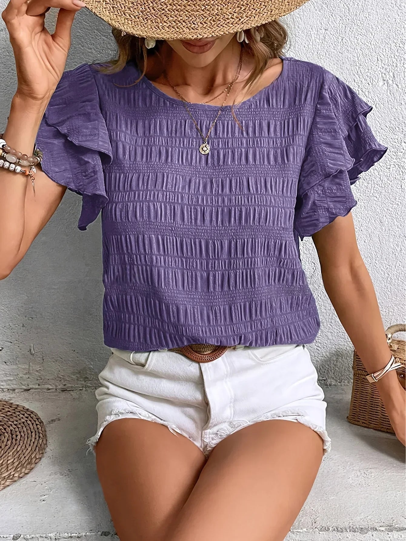 Women's Ruffle Sleeve Smocked Blouse