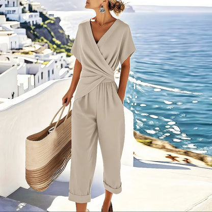 Women's Two Piece Wrap Ankle Length Pants Set - VibreMode