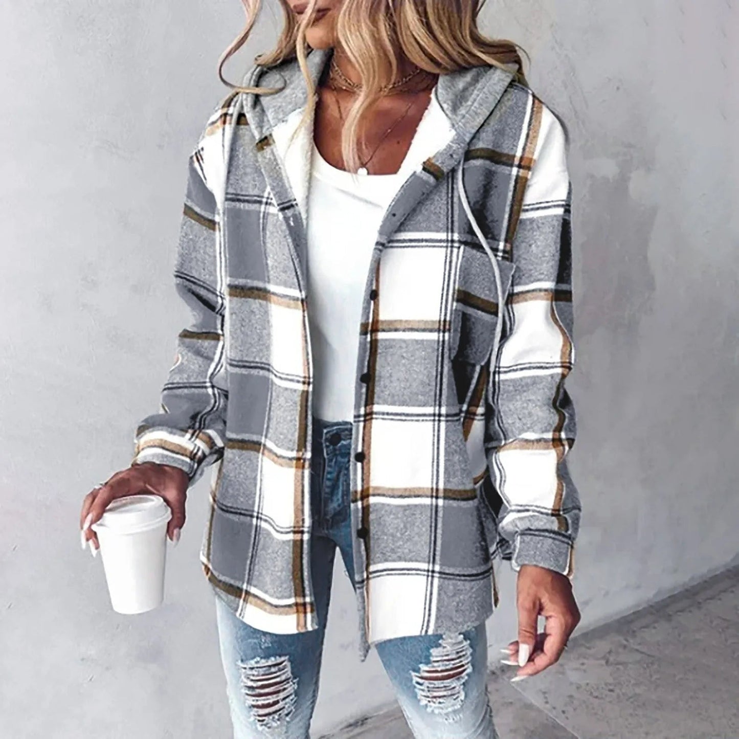 Women's Plaid Hooded Jacket