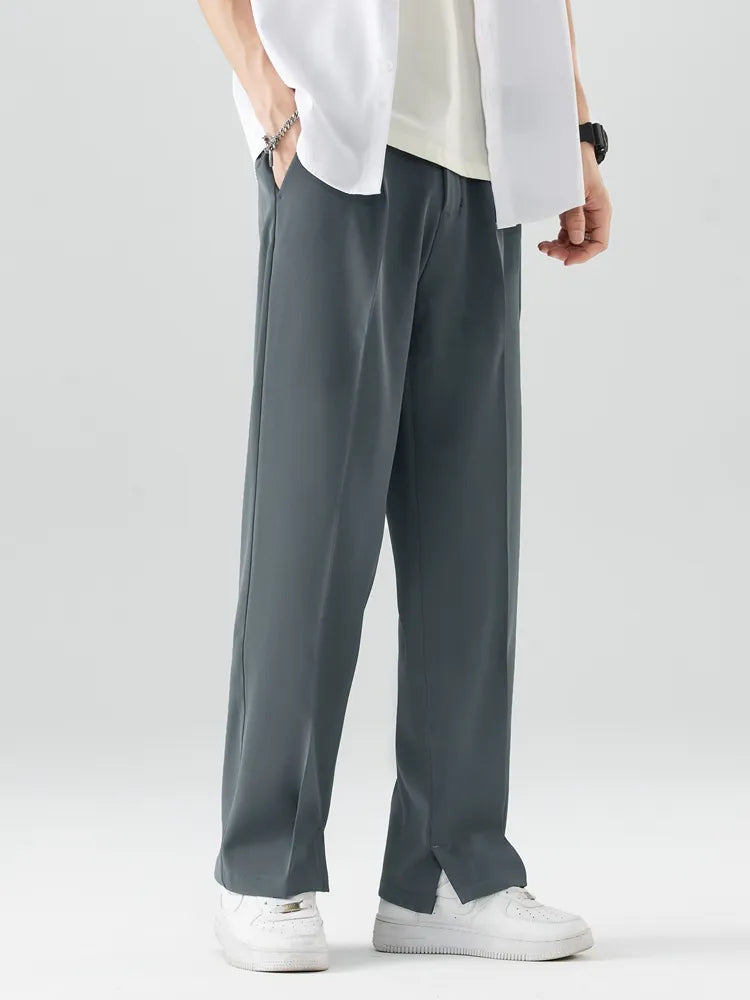 Men's Straight Leg Trousers Relaxed Fit Soft Fabric Full Length