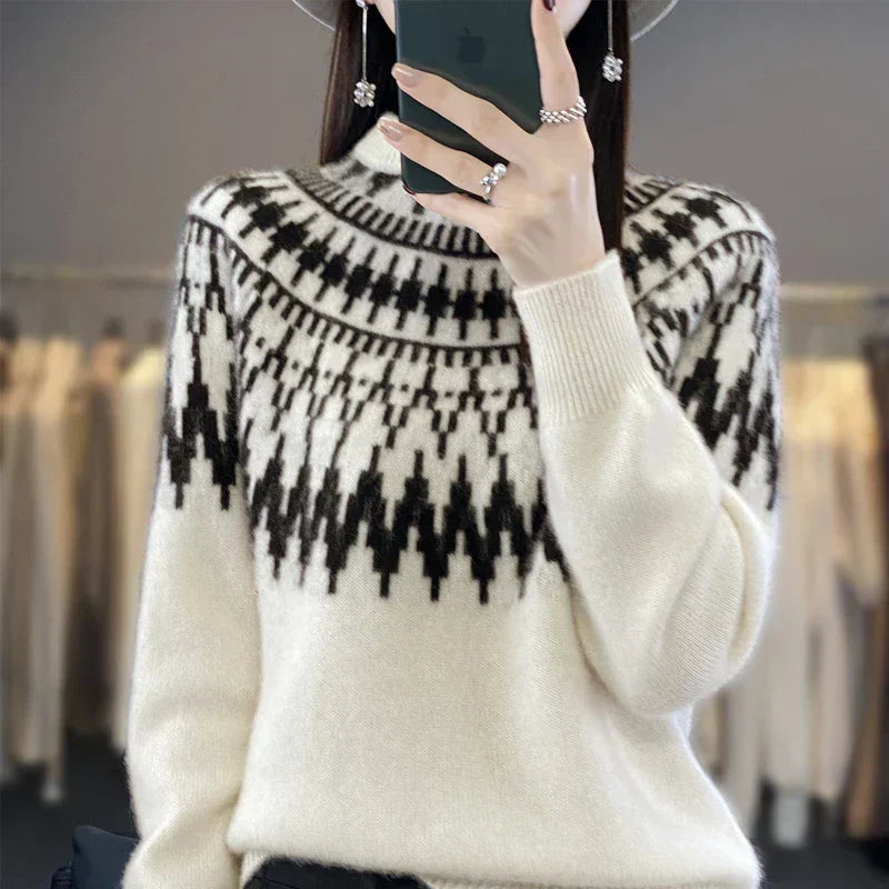 Women's Geometric Sweater Contrast Design - VibreMode