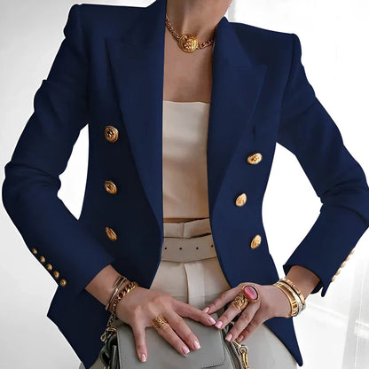 Women's Classic Double-Breasted Blazer Gold Buttons