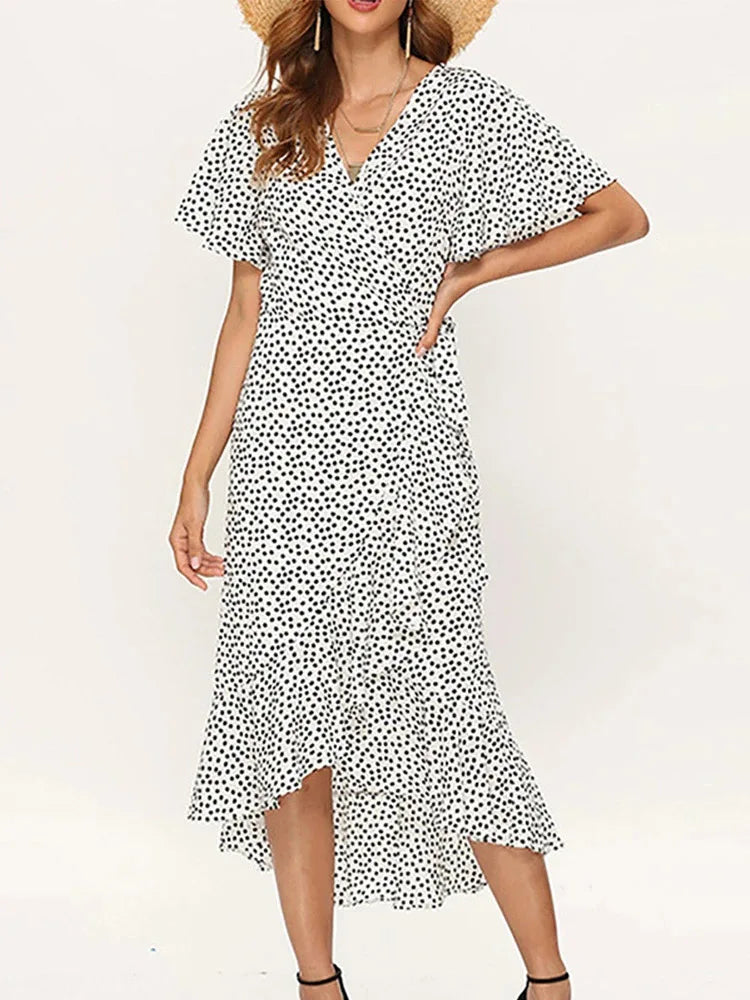 Women's V-Neck Dress Ruffled Edge