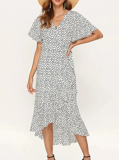 Women's V-Neck Dress Ruffled Edge