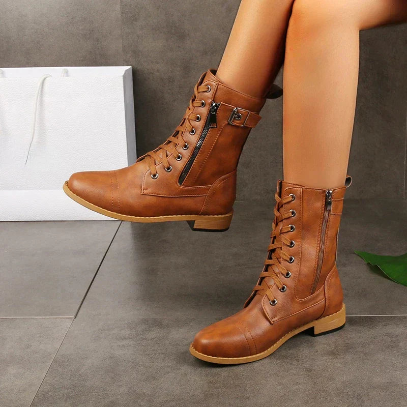 Women's Lace Up Boots Side Zip - VibreMode