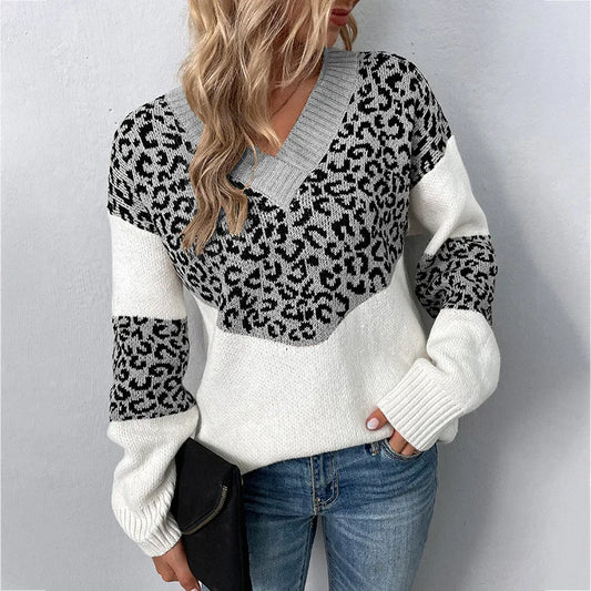 Women's V Neck Sweater Patterned - VibreMode