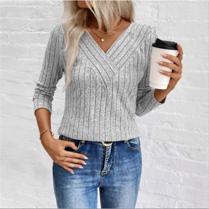 Elegant Women's Sunken Stripe Sweater