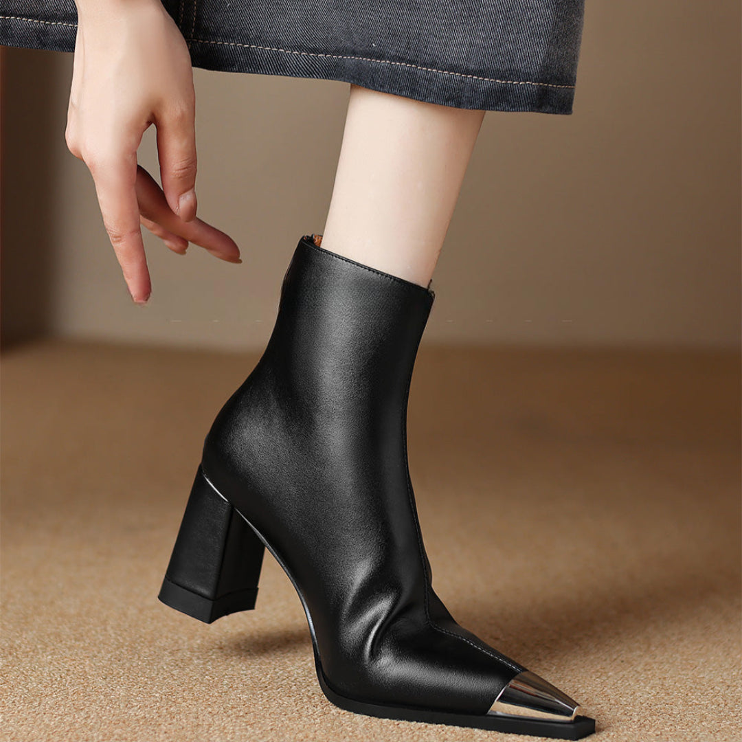 Women's Block Heel Boots Pointed Toe Closed