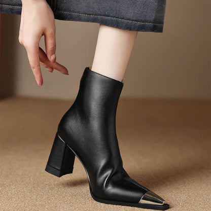 Women's Block Heel Boots Pointed Toe Closed