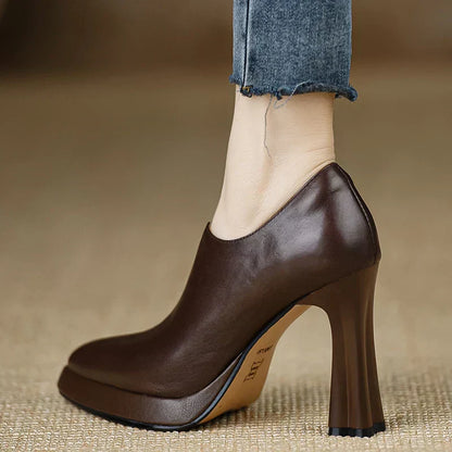 Elegant Women's High Block Heel Zip Pumps