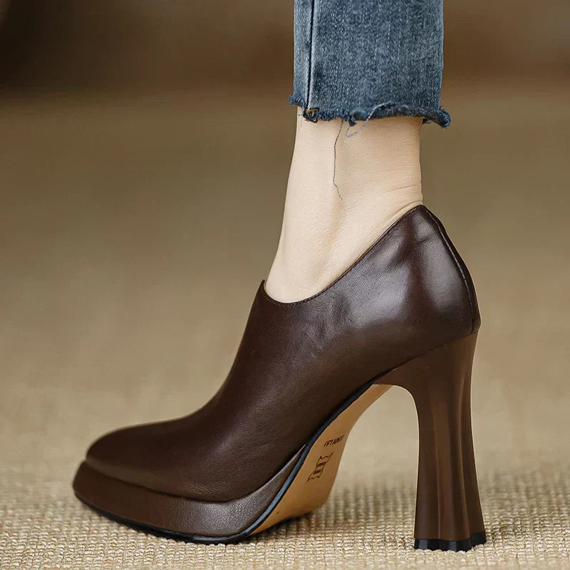 Women's High Heel Pumps Platform Block Heel Side Zipper