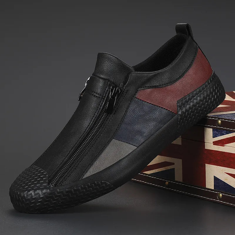 Men's Slip-On Sneakers Side Zipper Contrast Panels Comfortable