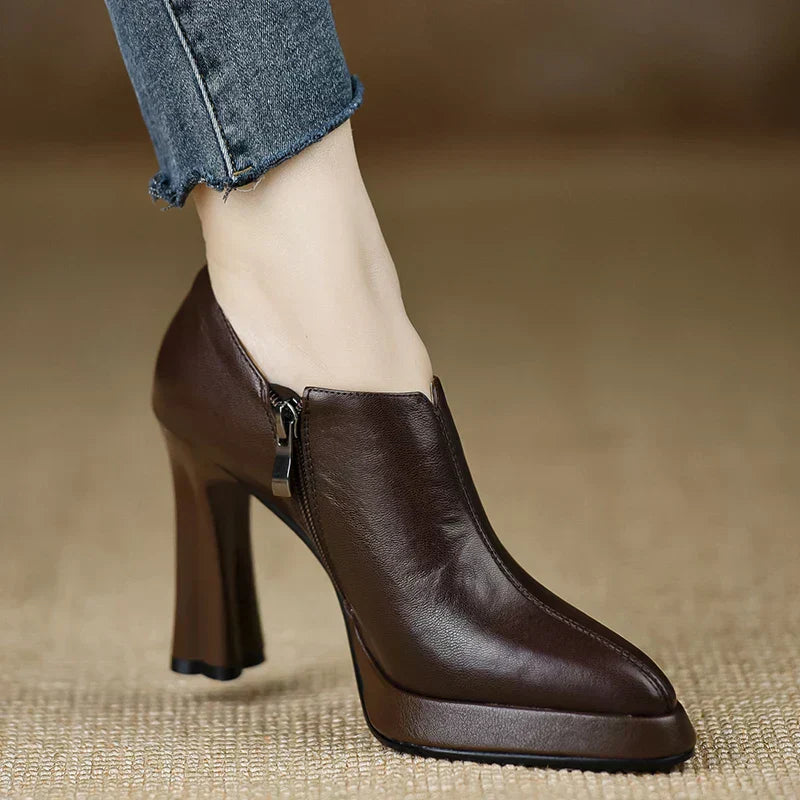 Women's High Heel Pumps Platform Block Heel Side Zipper - VibreMode