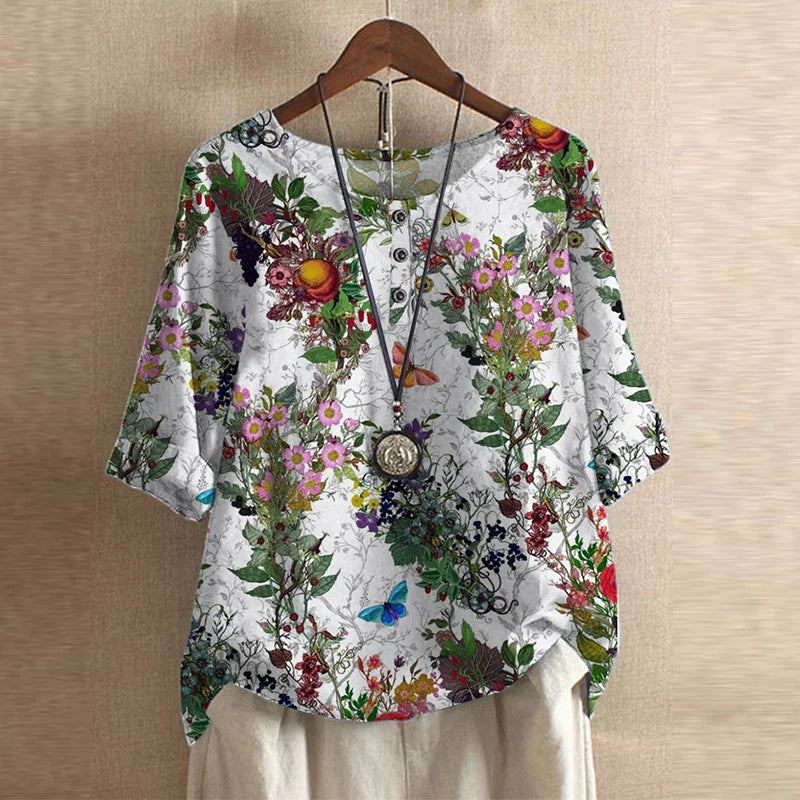 Women's Short Sleeve Blouse Cotton Button Front