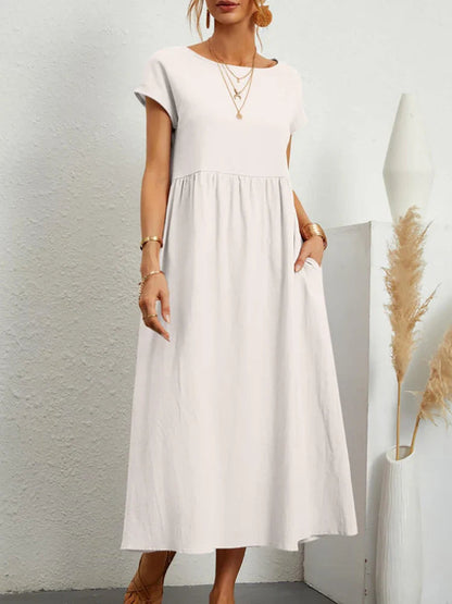 Women's Cotton O-Neck Vintage Dress - VibreMode