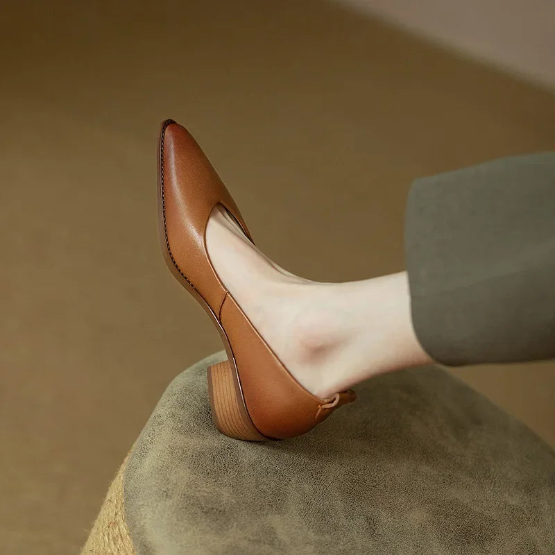 Women's Block Heel Pumps Pointed Toe Slip On Shoes