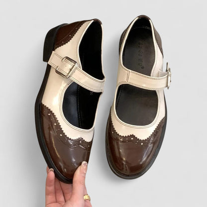 Women's Leather Mary Jane Shoes Two-Tone Low Heel