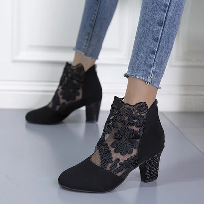 Elegant Women's Lace High Heel Mesh Boots