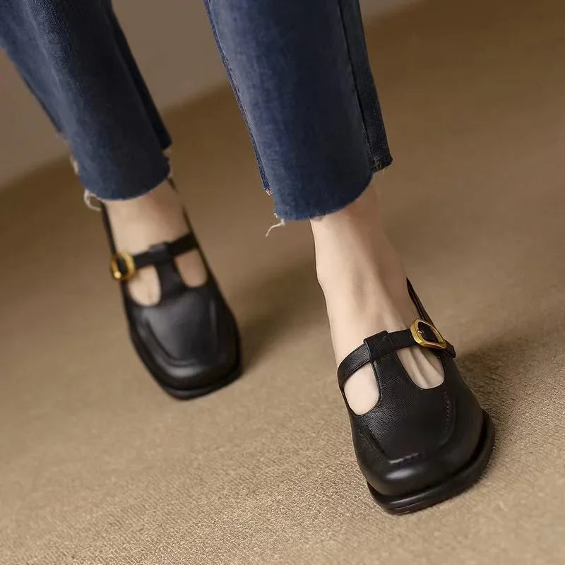 Women's T-Strap Mary Jane Shoes Low Block Heel