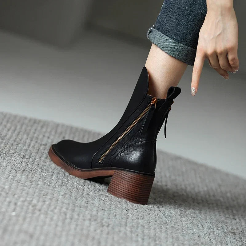 Women's Ankle Boots Chunky Sole Tassel Accent Brown