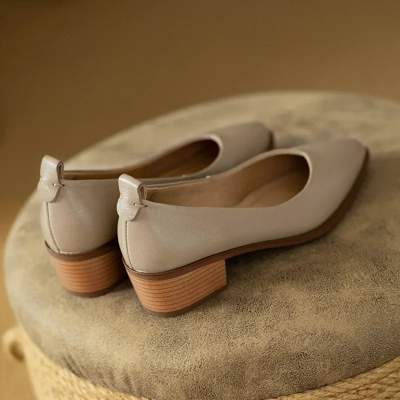 Women's Block Heel Pumps Pointed Toe Slip On Shoes