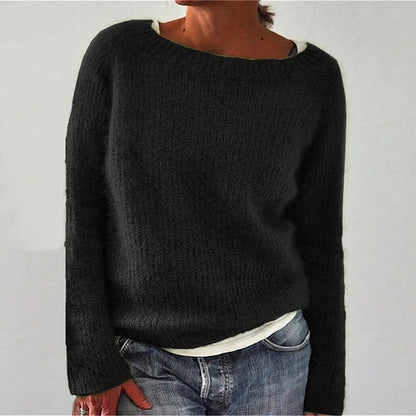 Women's Long Sleeve Knit Sweater Cozy Loose Fit Beige - VibreMode