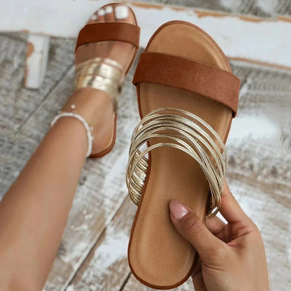 Women's Flat Slide Sandals Double Strap
