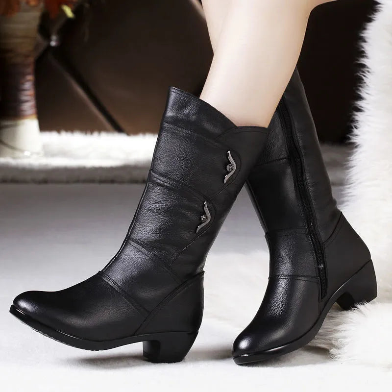 Women's Mid Calf Side Zip Boots - VibreMode
