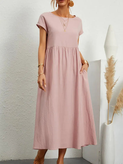 Women's Cotton O-Neck Vintage Dress