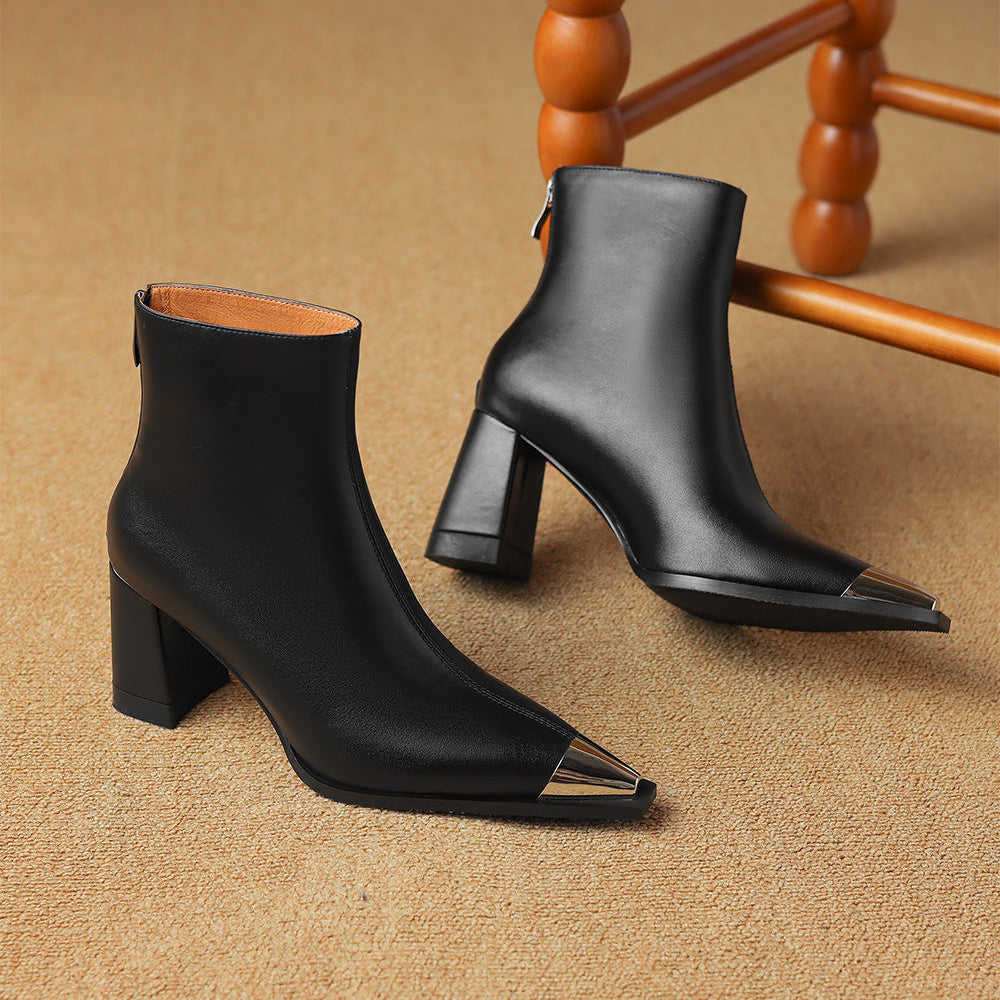 Women's Block Heel Boots Pointed Toe Closed