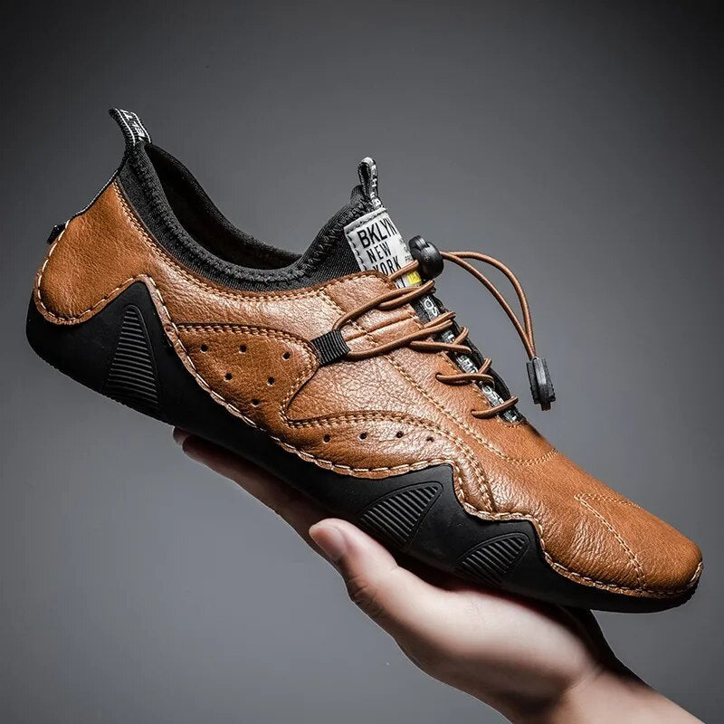 Men's Orthopedic Driving Shoes Perforated Bungee Lace Low- - VibreMode
