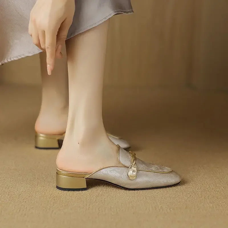 Women's Floral Embossed Square Toe Sandals