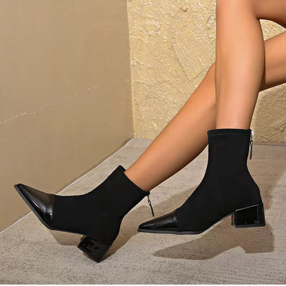 Women's Ankle Boots Pointed Toe Block Heel Black