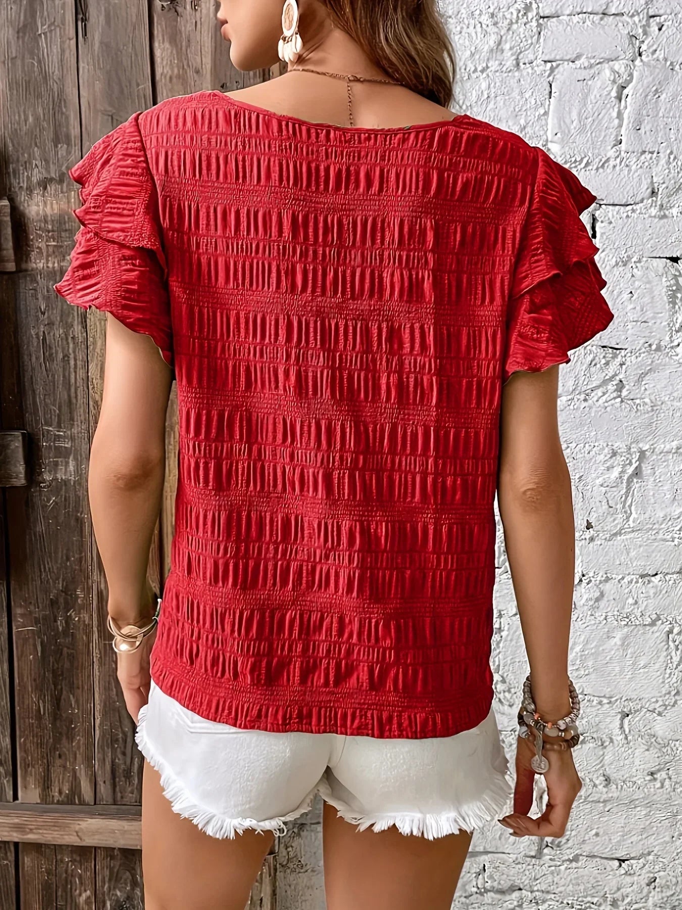 Women's Ruffle Blouse Lightweight White