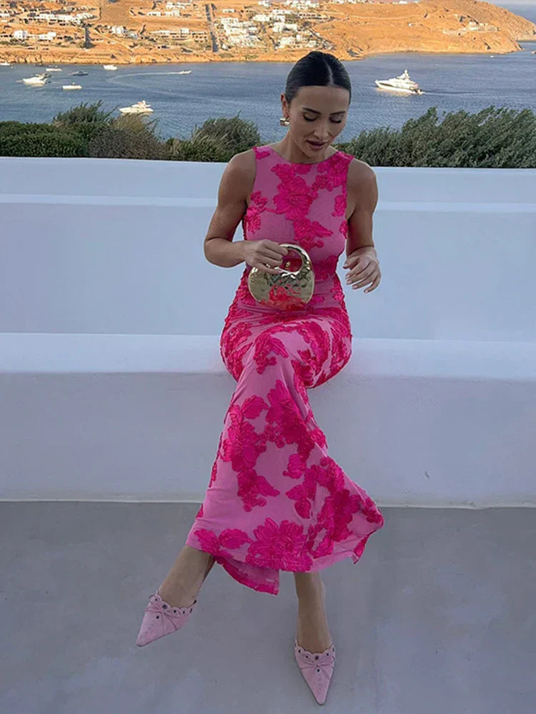Women's Floral Maxi Dress Fitted Silhouette
