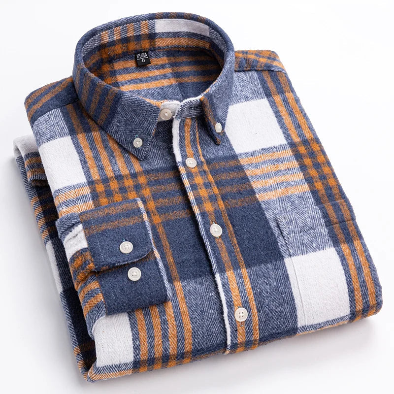 Men's Plaid Dress Shirt Button Front Pointed Collar
