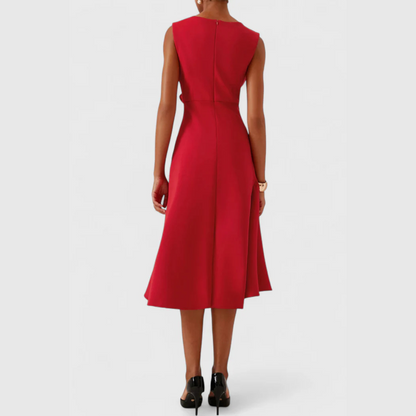 Elegant Sleeveless Flowy Asymmetric Midi Dress