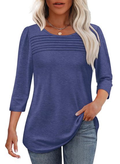 Women's Crew Neck 3/4 Sleeve Pleated