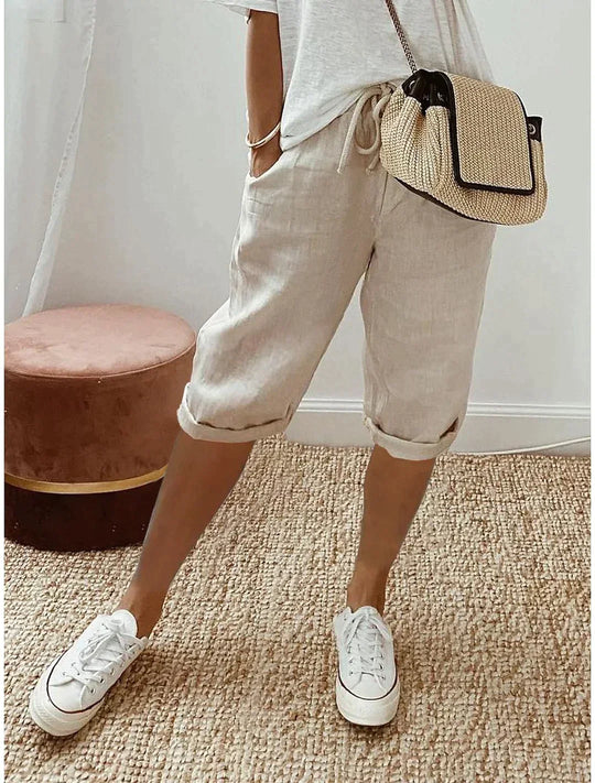 Women's Linen Summer Pants Breezy Beige - VibreMode